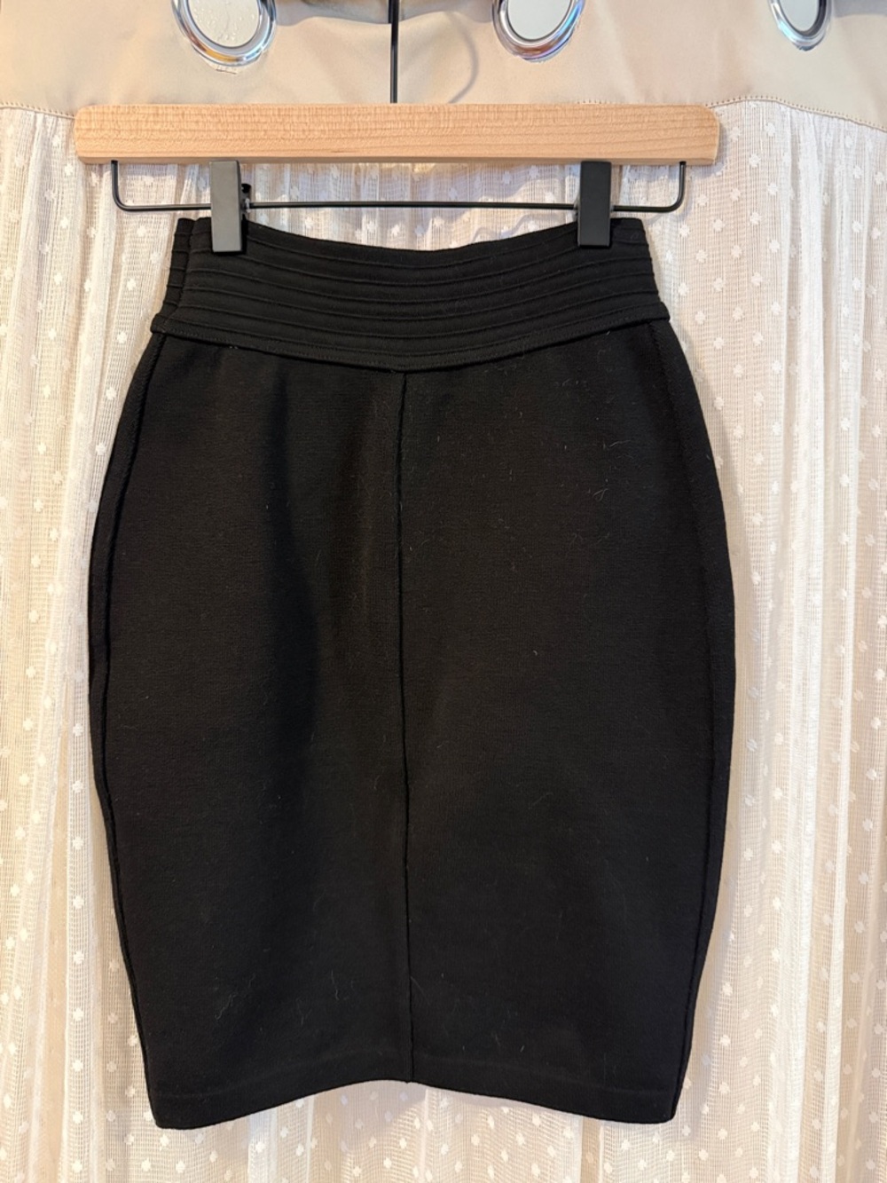 Alaia Black Ribbed-Waist Pencil Skirt